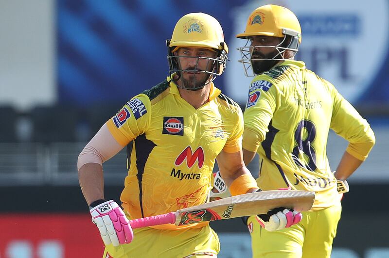 Faf du Plessis and Ravindra Jadeja take a run. Sportzpics for IPL