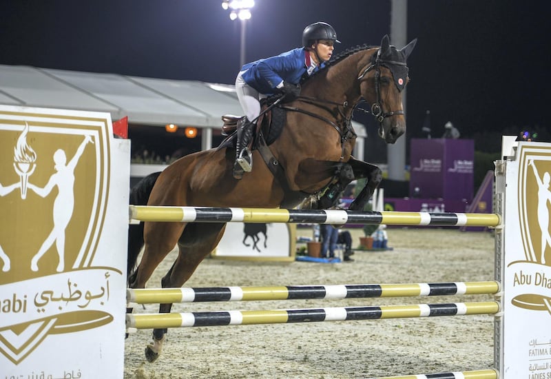 Abu Dhabi, United Arab Emirates - Alice Debany Clero first place winner of the CSIL 2-star competition by FBMA International Cup at Al Forsan Internal Sports Resort. Khushnum Bhandari for The National
