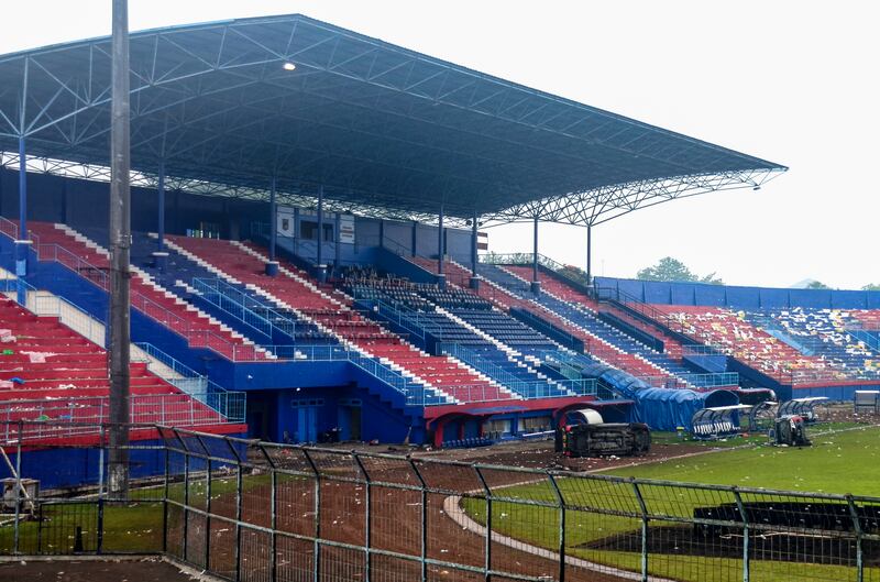 Kanjuruhan Stadium after the stampede and riots which killed 129 people, according to local police. EPA