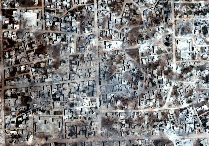 A satelite overview image of Kafr Nabudah  shows damaged and destroyed buildings.
