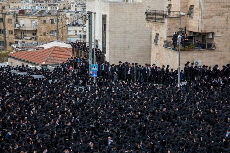 Thousands of ultra-Orthodox Jews participate in the funeral for Rabbi Meshulam Dovid Soloveitchik in Jerusalem. AP