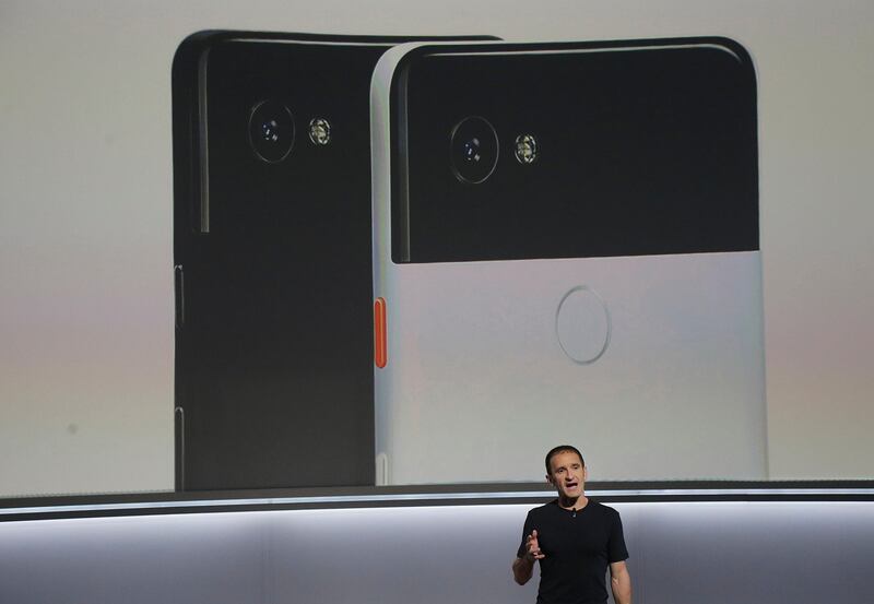 Google's Mario Queiroz speaks about the Google Pixel 2 XL phones at a Google event at the SFJAZZ Center in San Francisco. Jeff Chiu / AP Photo