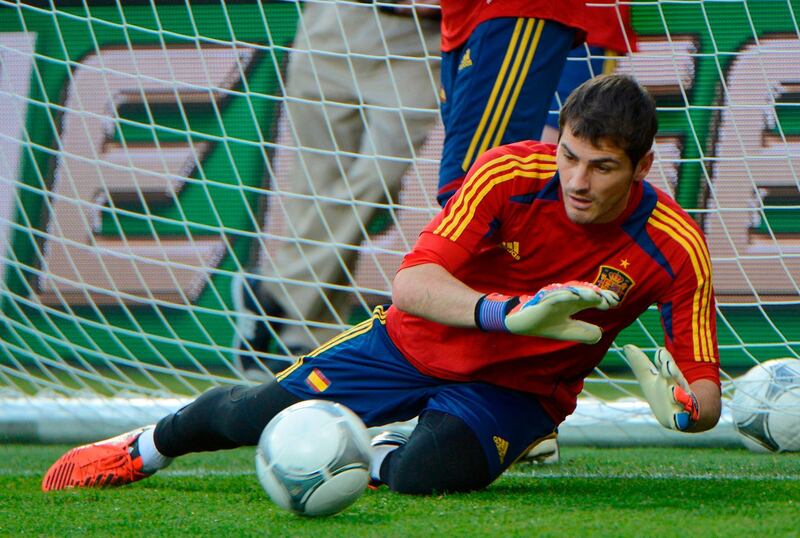 Iker Casillas during training ahead of the Euro 2012 final against Italy. AFP