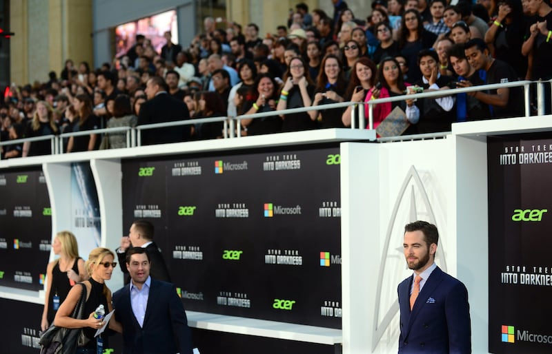 Chris Pine, who plays the role of 'Kirk', poses on arrival for the Los Angeles premiere of the movie 'Star Trek Into Darkness" in Hollywood, California on May 14, 2013. The film opens nationwide on May 15. AFP PHOTO/Frederic J. BROWN
 *** Local Caption ***  116693-01-08.jpg