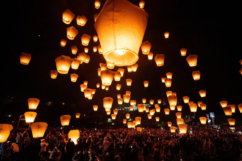 The night is lit up at the Sky Lantern Festival, in New Taipei City, Taiwan. EPA