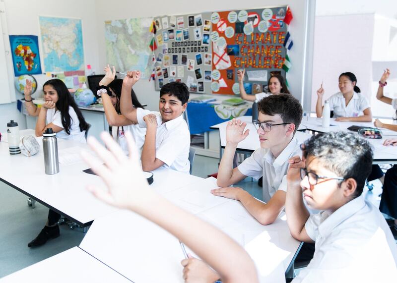 DUBAI, UNITED ARAB EMIRATES. 8 OCTOBER 2019. 
Students at Dubai College take part in a Positive Education session.
(Photo: Reem Mohammed/The National)

Reporter:
Section: