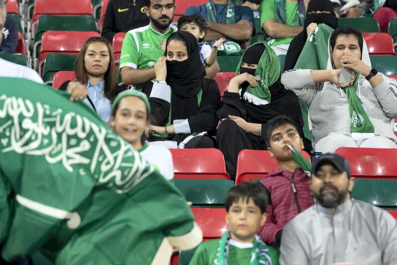 DUBAI, UNITED ARAB EMIRATES.  08 JANUARY 2019. AFC Football at Rashid Stadium. Saudi Arabia vs DPR Korea (North Korea). Fan pictures before the game. (Photo: Antonie Robertson/The National) Journalist: None. Section: Sport.