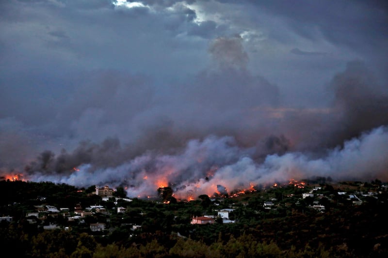A wildfire rages in the town of Rafina, near Athens, Greece. Reuters