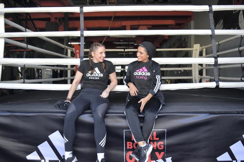 Real Boxing Only gym managing director Michelle Kuehn and Emirati boxer Fahima Falaknaz. Supplied