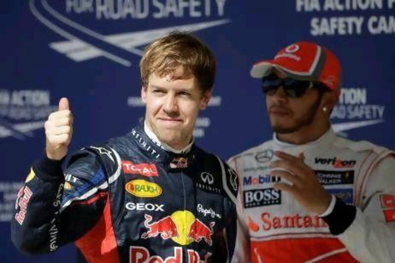 Sebastian Vettel, left, grabbed a sixth pole of the season ahead of Lewis Hamilton, in Austin for what will be his 100th career race.