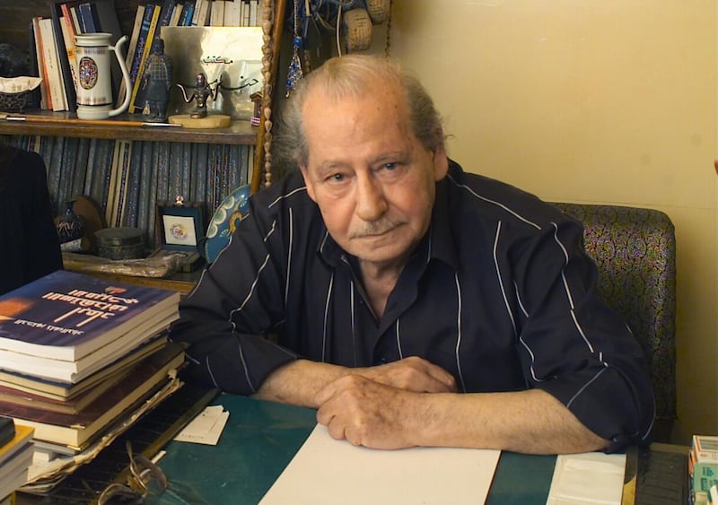 epa06962342 (FILE) – An undated photograph shows Syrian novelist Hanna Mina at his office in Damascus, Syria (reissued 21 August 2018). According to media reports, Mina died on 21 August 2018 at 94. Mina was one of the most important Arab novelists who wrote more than forty novels over half century, in which he criticized exploitation, greed and persecution of women. Mina was the founder of the Union of Arab Writers in Syria and one of his most prominent novels were The Blue lamps, the Storm, and the End of a Brave Man.  EPA/YOUSSEF BADAWI