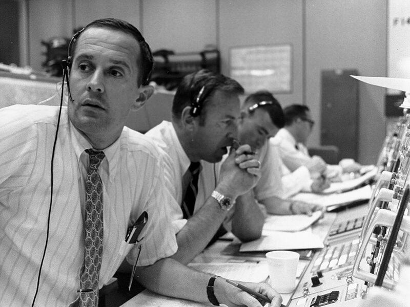 Flight controllers at the Space Center in Houston, Texas, USA, as the Apollo 11 mission's lunar landing module descends to the surface of the moon on July 20, 1969. NASA / EPA