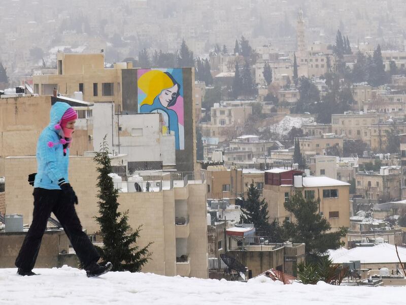 Snow in Jabal Al Weibdeh in Amman, jordan. Amy McConaghy / The National