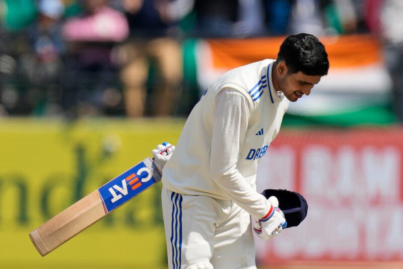 India batter Shubman Gill celebrates his century on Day 2 of the fifth and final Test against England in Dharamsala on Friday, March 8, 2024. AP