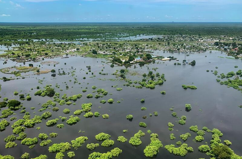 Flooding is seen from the air in the Greater Pibor Administrative Area in South Sudan. Flooding has affected well over a million people across East Africa, another calamity threatening food security on top of a historic locust outbreak and the coronavirus pandemic. AP Photo