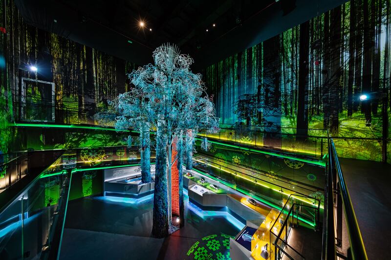 The nine-metre-tall textile tree inside the Belarus pavilion is a nod to the lush forests in the country. Photo: Keller Fotografie