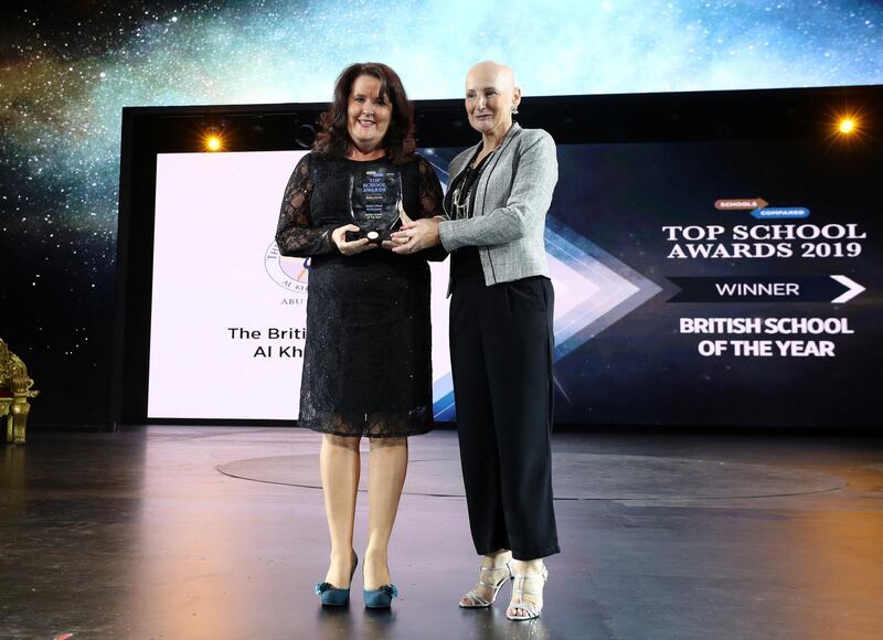 Dubai, United Arab Emirates - March 07, 2019: The British School Al Khubairat wins British school of the year at the Top School Awards 2019 at the Rajmahal Theatre, Dubai. Thursday the 7th of March 2019 at Bollywood Parks, Dubai. Chris Whiteoak / The National
