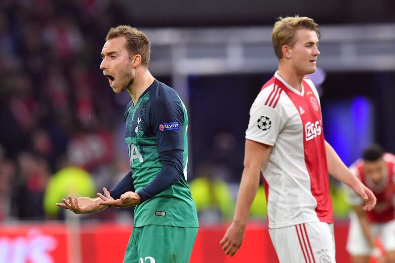 Christian Eriksen: 6/10. The Dane struggled across both legs against his former club but was quick to recognise that the Ajax defence were struggling to cope with Llorente's physicality and ordered his teammates to hit high balls into the Spaniard. AFP