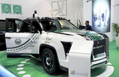 Abu Dhabi, U.A.E., February 18, 2019. INTERNATIONAL DEFENCE EXHIBITION AND CONFERENCE  2019 (IDEX) Day 2--   Dubai Police GHIATH Mobile.
Victor Besa/The National