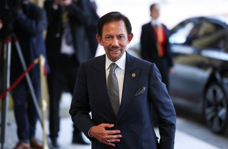 Sultan of Brunei Hassanal Bolkiah arrives at the reception. Reuters