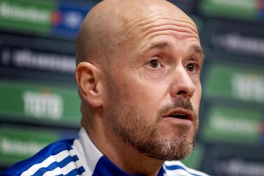 Ajax's Dutch coach Erik ten Hag talks to journalists during the Toto KNVB Cup Press Conference prior to the cup final against PSV Eindhoven at the Johan Cruyff Arena in Amsterdam on April 15, 2022.  - Ajax's Dutch coach Erik ten Hag is strongly rumoured to be next man tasked with reviving United as a title contender after years of disappointment.  (Photo by Koen van Weel  /  ANP  /  AFP)  /  Netherlands OUT