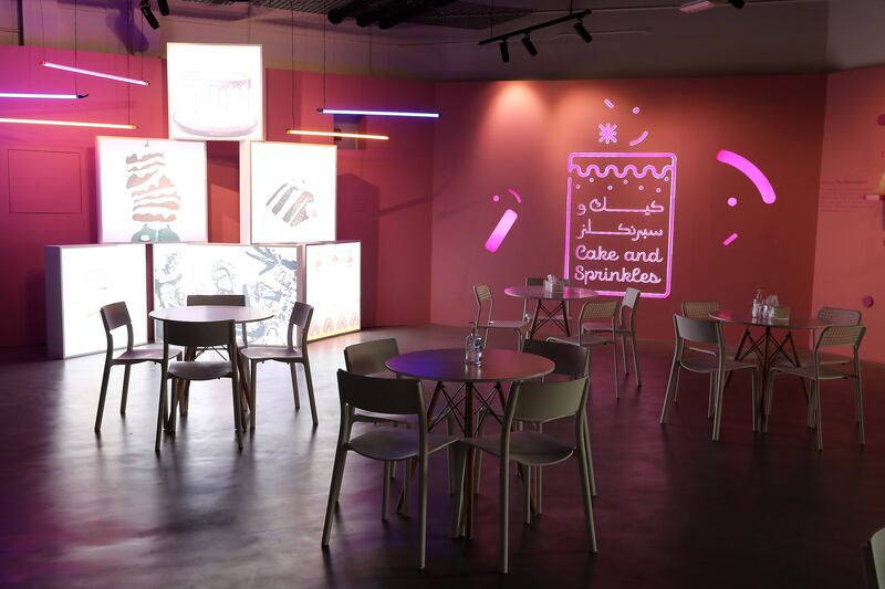 The pop-up cafe as part of the Cake and Sprinkles exhibition at Abu Dhabi's Cultural Foundation. All photos: Pawan Singh / The National 