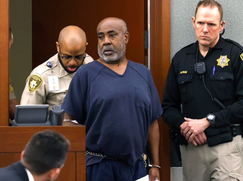 Duane 'Keffe D' Davis is led into the courtroom in Las Vegas. He has been charged in the 1996 fatal drive-by shooting of rapper Tupac Shakur. AP