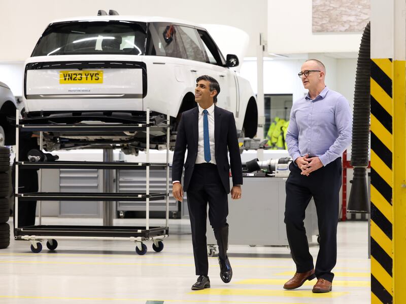 Prime Minister Rishi Sunak visits Jaguar Land Rover as the company announces it plans to build a new electric car battery gigafactory plant in Somerset. Photo: No 10 Downing Street