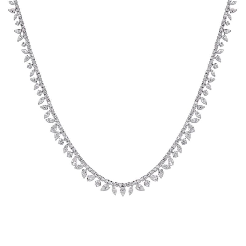 Taini necklace with pear- and marquise-cut stones in sterling silver from Carat London; Dh5,900