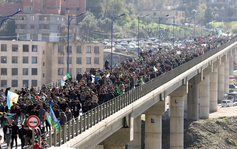 Demonstrators march during a protest in the town of Kherrata. Reuters