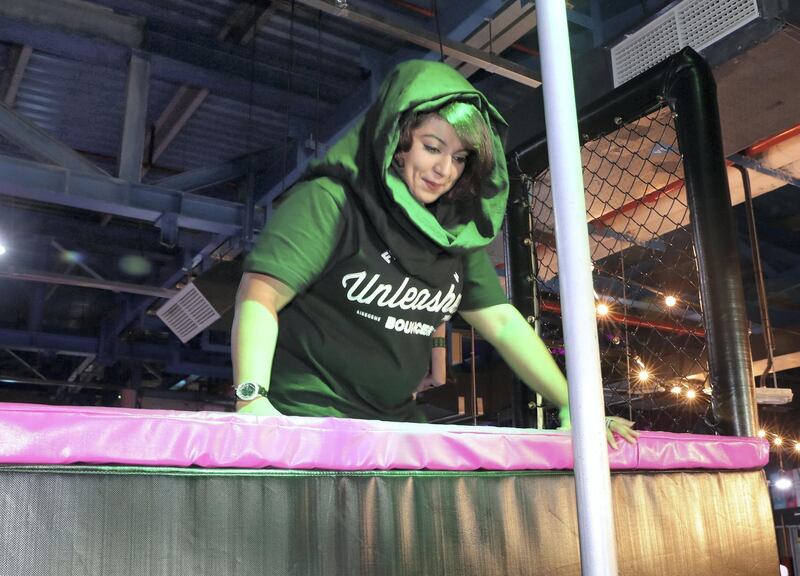 Abu Dhabi, United Arab Emirates - August 2, 2018: Sakina at the launch of the new X-Park course at Bounce. Thursday, August 2nd, 2018 at Bounce, Abu Dhabi. Chris Whiteoak / The National