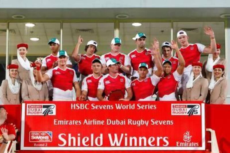 England beat Spain 26-5 to win the Dubai Rugby Sevens Shield. Jake Badger for The National