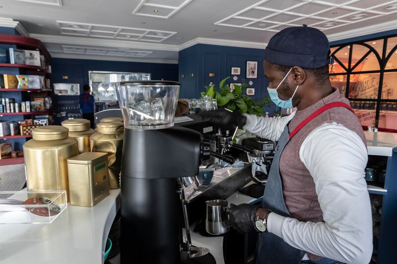 Drinks are prepared in the centre of the cafe.