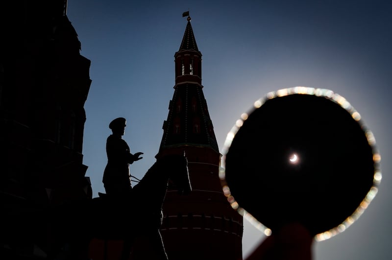 A partial solar eclipse as seen in Moscow. EPA