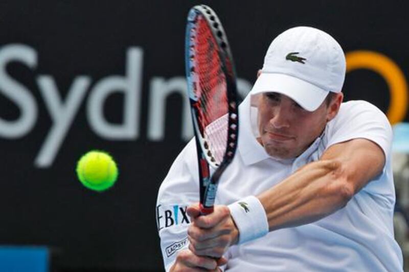 US tennis player John Isner in action at the Sydney Invitational.