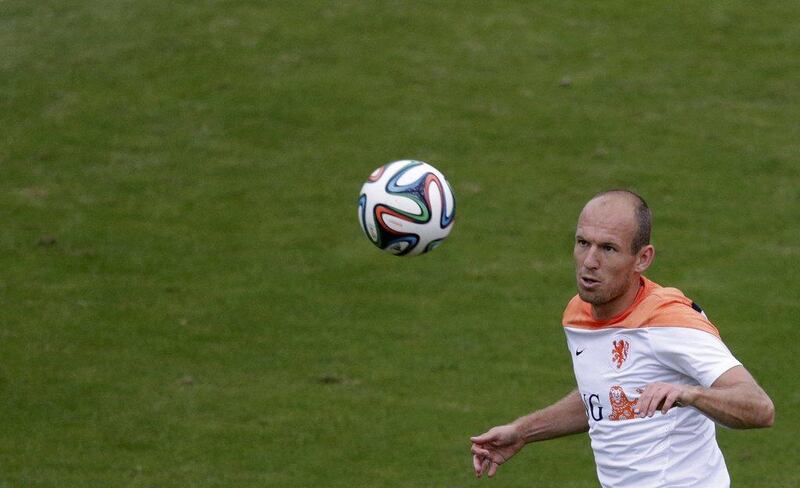 Arjen Robben shown during a Netherlands training session on Tuesday ahead of the 2014 World Cup. Ricardo Moraes / Reuters / June 10, 2014