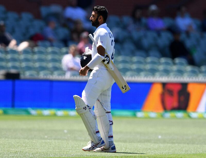 Cheteshwar Pujara, caught Paine, bowled Cummins for 0. AP