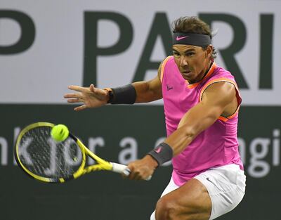 Mar 10, 2019; Indian Wells, CA, USA; Rafael Nadal (ESP) during his second round match against Jared Donaldson (not pictured) in the BNP Paribas Open at the Indian Wells Tennis Garden. Mandatory Credit: Jayne Kamin-Oncea-USA TODAY Sports