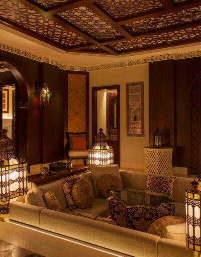 The Moroccan spa suite living room at the St Regis Saadiyat Island Resort. St Regis Hotels & Resorts