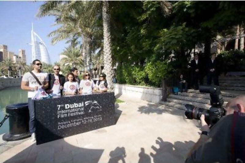 The cast of the Arabic movie 678, with its director, Mohamed Diab, wearing a black jacket, at Madinat Jumeirah during the festival.