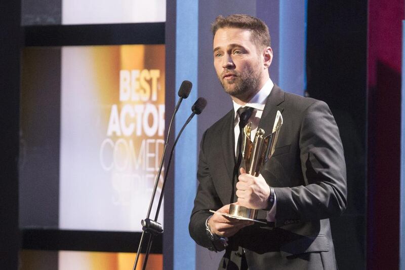 Jason Priestley accepts the award for Best Actor in a Leading Comedic Role. The Canadian Press, Chris Young / AP photo
