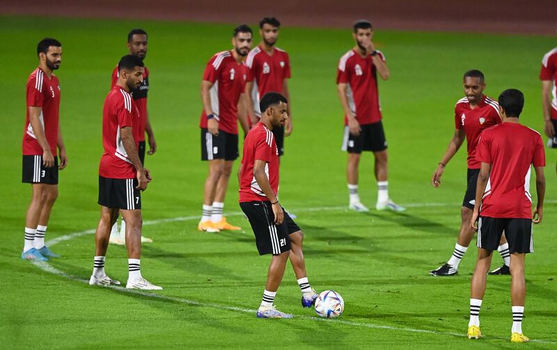 UAE players during the warm-up.