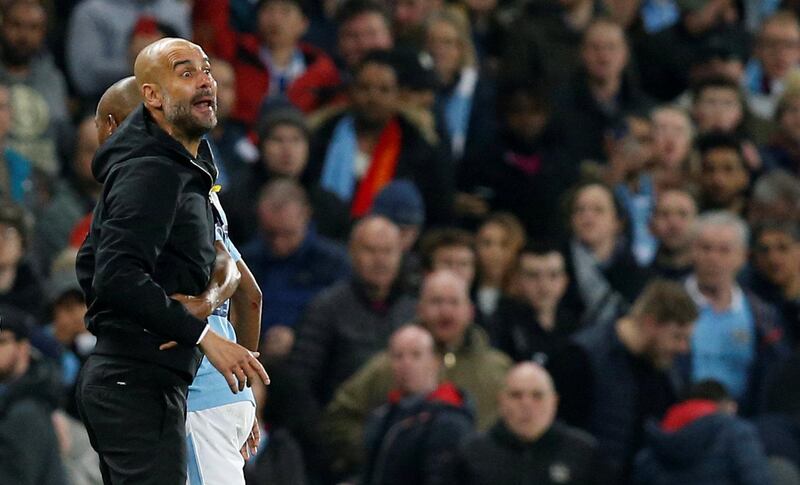Soccer Football - Champions League Quarter Final Second Leg - Manchester City vs Liverpool - Etihad Stadium, Manchester, Britain - April 10, 2018   Manchester City manager Pep Guardiola remonstrates with referee Antonio Mateu Lahoz (not pictured) as he walks off at half time   REUTERS/Andrew Yates
