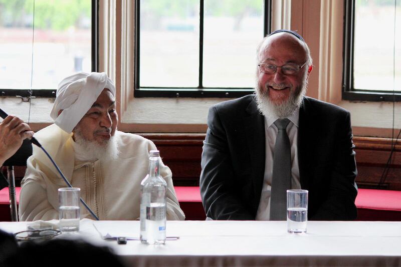 Abdallah bin Bayyah, chairman of the UAE Fatwah Council, meets Chief Rabbi Ephraim Mirvis in London. Photo: Chief Rabbi's Office