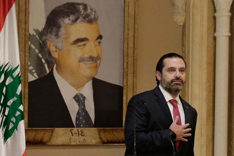 Mr Hariri speaks during an address to the nation. AP Photo