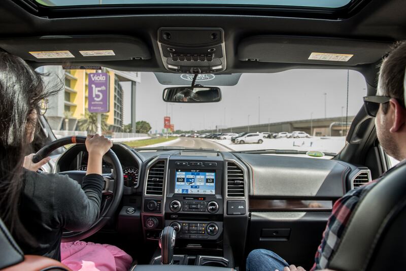 Hafsa Lodi and Adam during Ford F-150 Raptor road test shoot, Abu Dhabi , UAE , Vidhyaa for The National , ID 22681