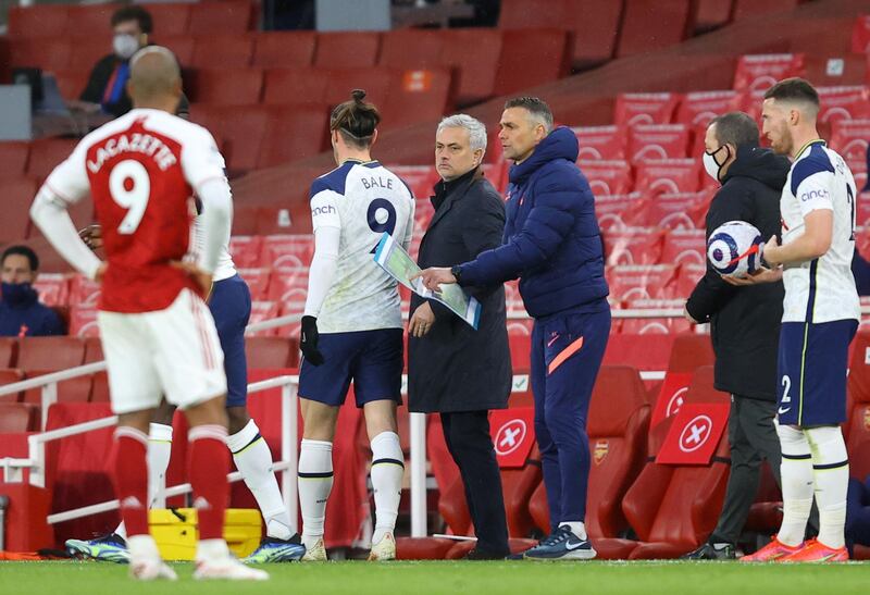 Tottenham Hotspur's Gareth Bale with manager Jose Mourinho. Reuters