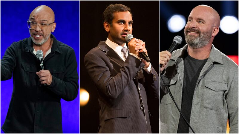 From left, Jo Koy, Aziz Ansari and Tom Segura will headline the first Abu Dhabi Comedy Week. Photos: AP, Netflix