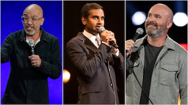 From left, Jo Koy, Aziz Ansari and Tom Segura will headline the first Abu Dhabi Comedy Week. Photos: AP, Netflix