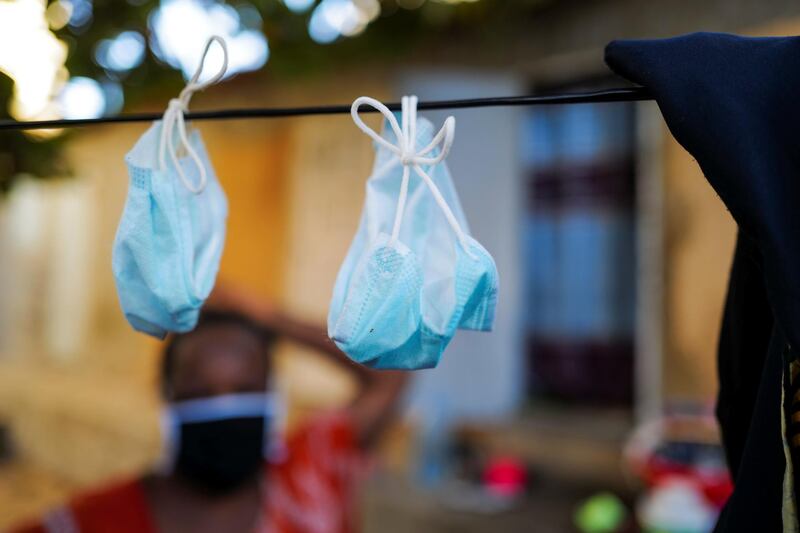 Face masks hung out to dry in the Yoff neighbourhood in Dakar, Senegal. Reuters